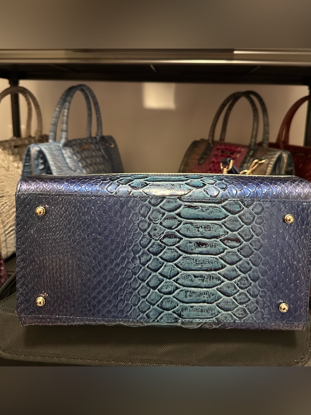 GREAT PRICE Brahmin Sapphire Blue Iridescent Blue/Green/ Purple Satchel - Picture 10 of 14